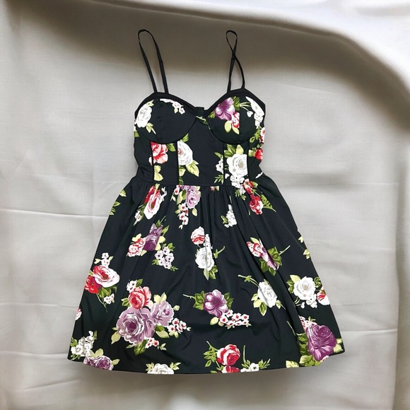 Band of Gypsies Floral Bustier Corset Spaghetti Strap Sundress Roses Black Small - Picture 2 of 11